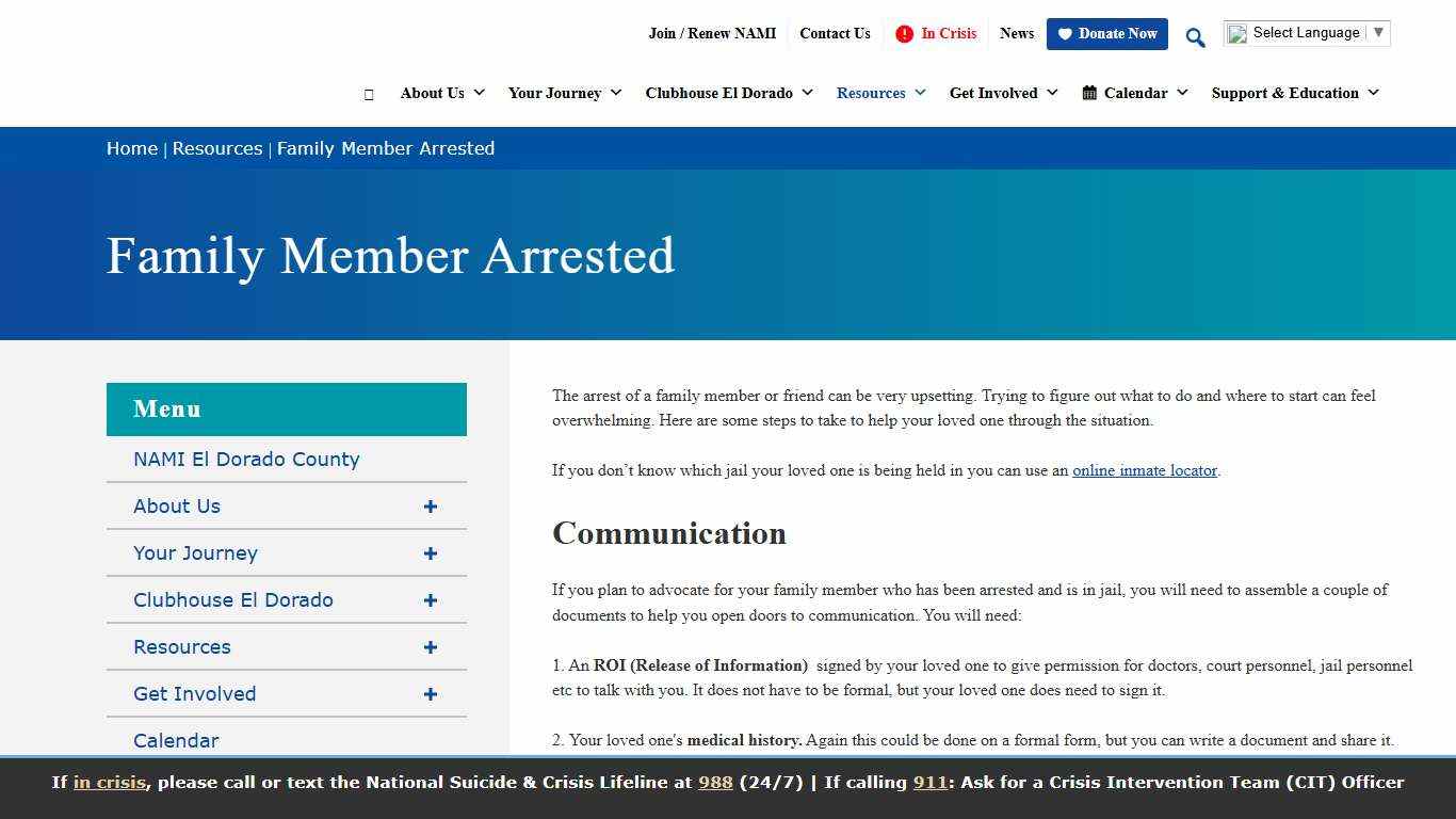 Family Member Arrested - NAMI El Dorado County