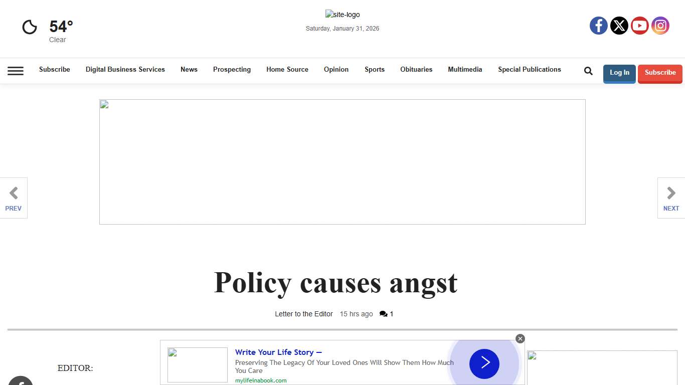 Policy causes angst Letters To Editor mtdemocrat.com