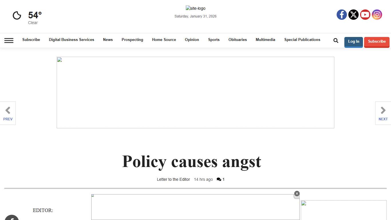 Policy causes angst Letters To Editor mtdemocrat.com